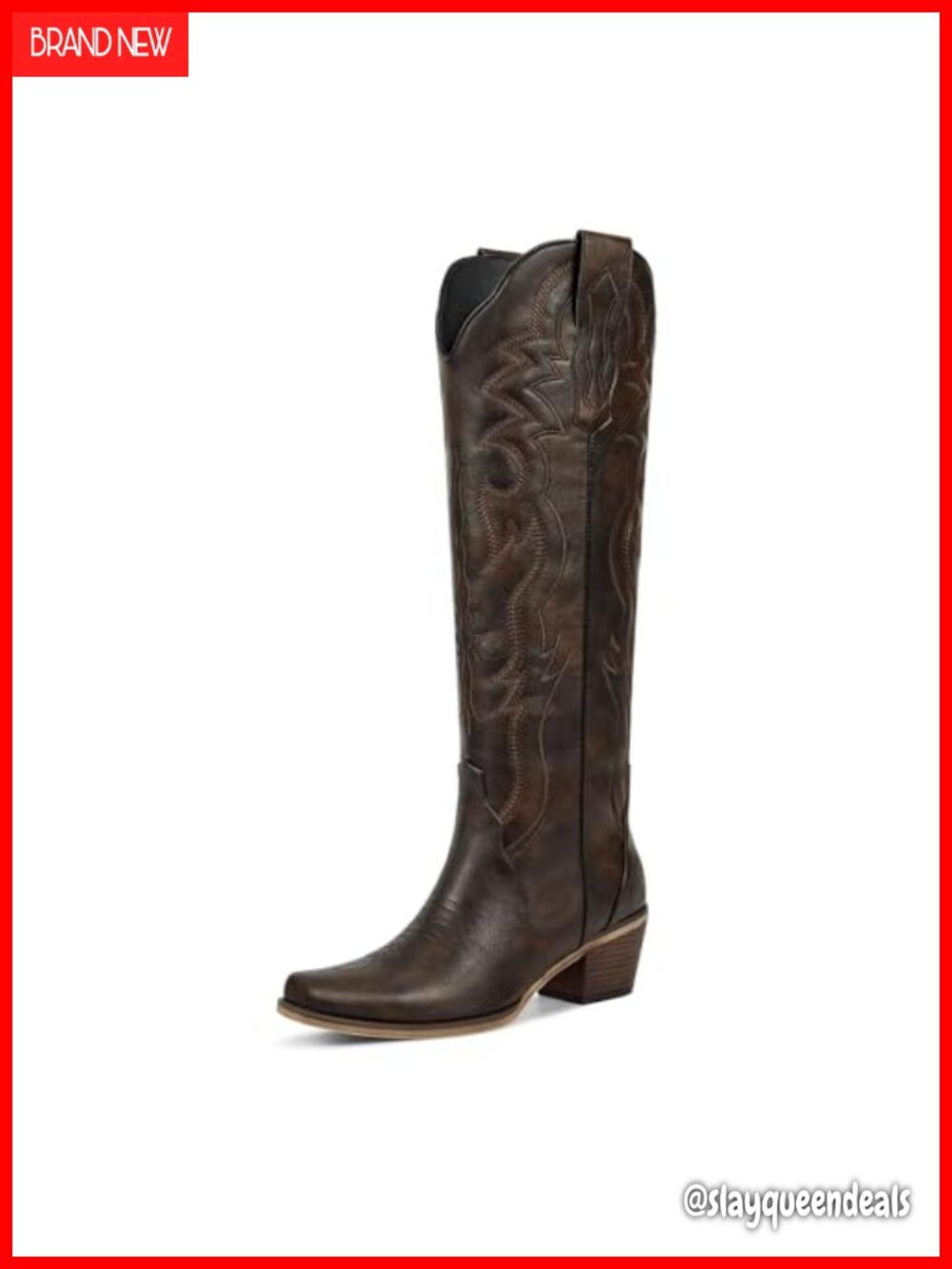 Knee High Cowboy Boots Faux Leather Snip Toe Chunky Heel Western